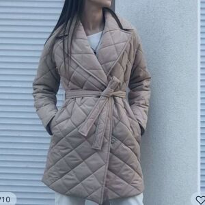 Winter Spring Mid-length Women's Parka quilted XL Tan NWOT